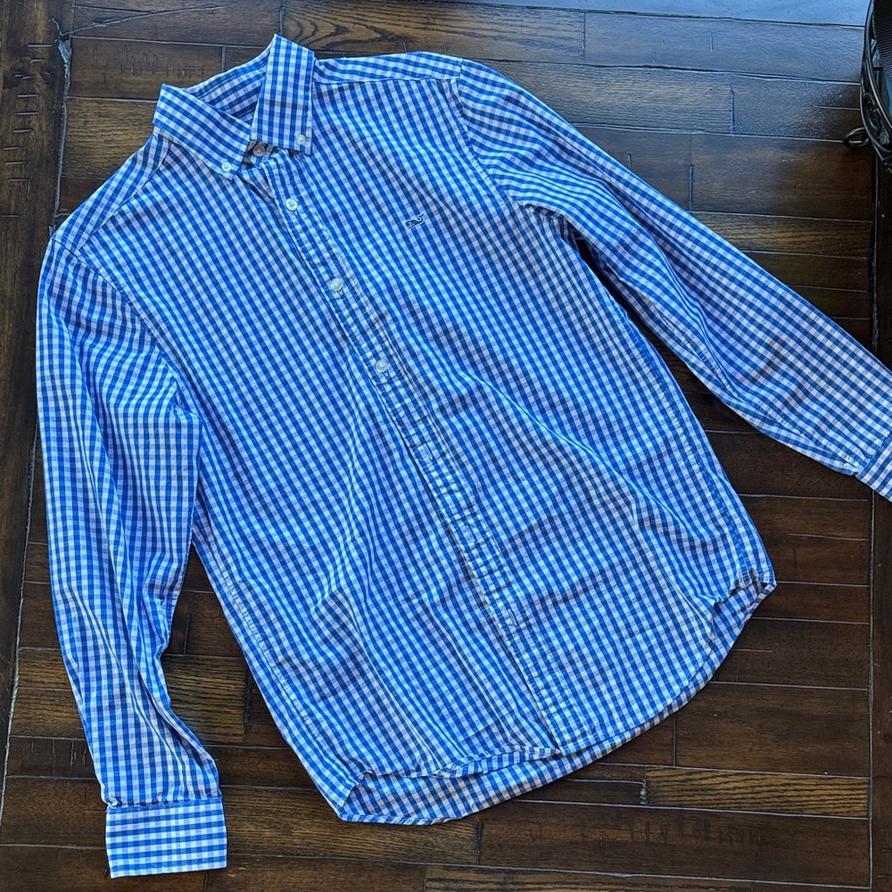 Vineyard Vines Blue and White Checkered Men's Shirt